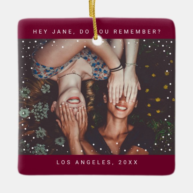 Zwei Foto Friends Minimalistisch Holiday Keepake Keramikornament (Vorderseite)