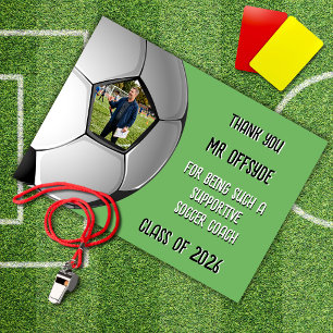 Zwei Foto Fußballtrainer Dankeskarten Karte