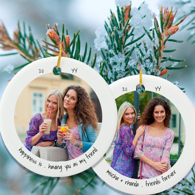 Zwei Foto Glück ist .. Friend Niedlich Minimalisti Keramik Ornament (Von Creator hochgeladen)