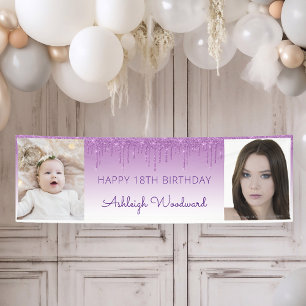 Zwei Foto Lila tropfender Glitter 18. Geburtstag Banner