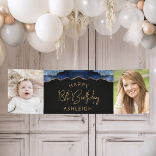 Zwei Foto Navy Blau Gold Achat 18. Geburtstag Banner
