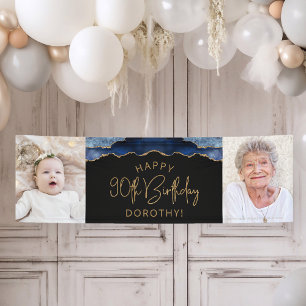 Zwei Foto Navy Blau Gold Achat 90. Geburtstag Banner