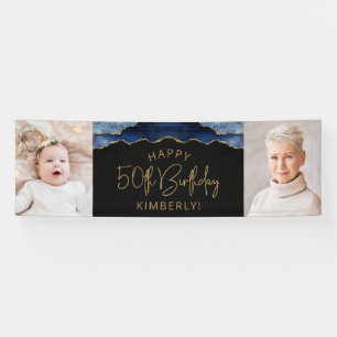 Zwei Foto Navy Blue Gold Agate 50. Geburtstag Banner