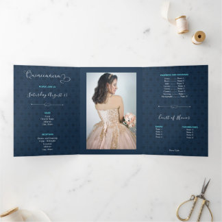 Zwei Foto Tropische Silhouette Quinceanera Dreifach Gefaltete Einladung