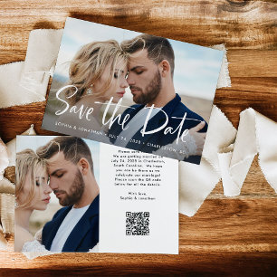 Zwei Foto- und QR-Code   Moderne Schrift Save The Date