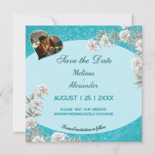 Zwei Fotos Florales abstrakt blau elegante Hochzei Save The Date