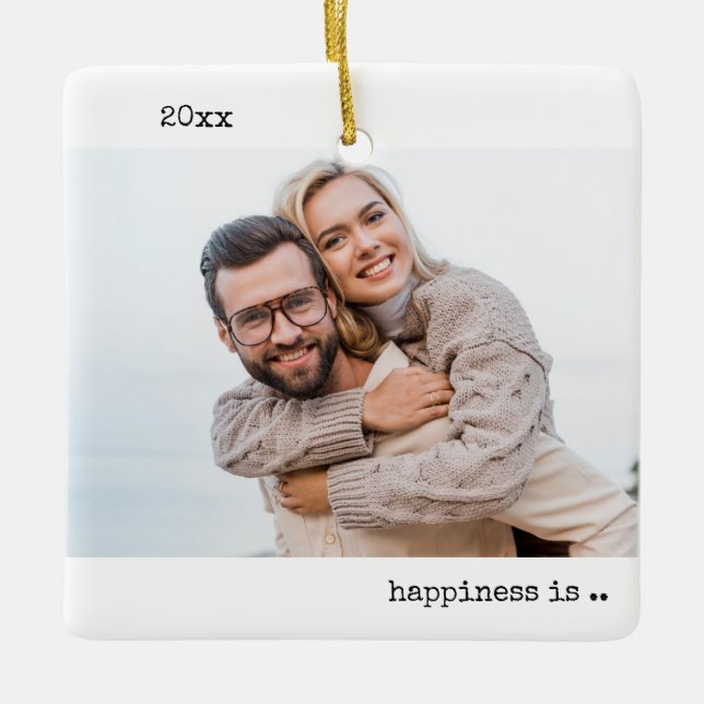 Zwei Fotos Glück ist Verheiratet Minimalistisch Keramikornament (Vorderseite)