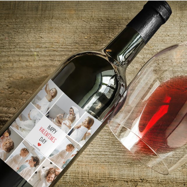 Zwei Fotos | Happy Valentines Day | Couple Gift Weinetikett (Von Creator hochgeladen)