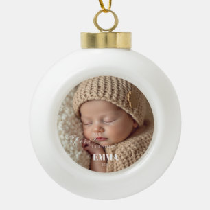Zwei Fotos Minimalistisches Baby Erstes Weihnachte Keramik Kugel-Ornament