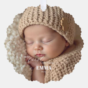 Zwei Fotos Minimalistisches Baby Erstes Weihnachte Ornament Karte