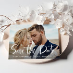Zwei Fotos | Modern Script Save the Date<br><div class="desc">Diese skurrile und elegante Save the Date-Karte verfügt über zwei Ihrer beliebtesten persönlichen Fotos mit angesagter,  handgeschriebener Schrift. Ein schlichtes und modernes Design,  das perfekt zu Ihrem Stil passt!</div>