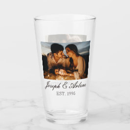 Zwei Fotos, Namen, Datum und Text | 16oz Pint Glas