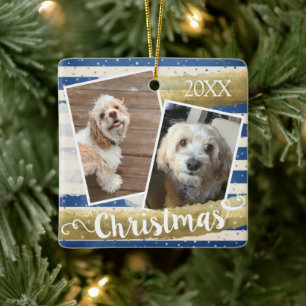 Zwei Fotos Personalisiert Weihnachten Keramikornament