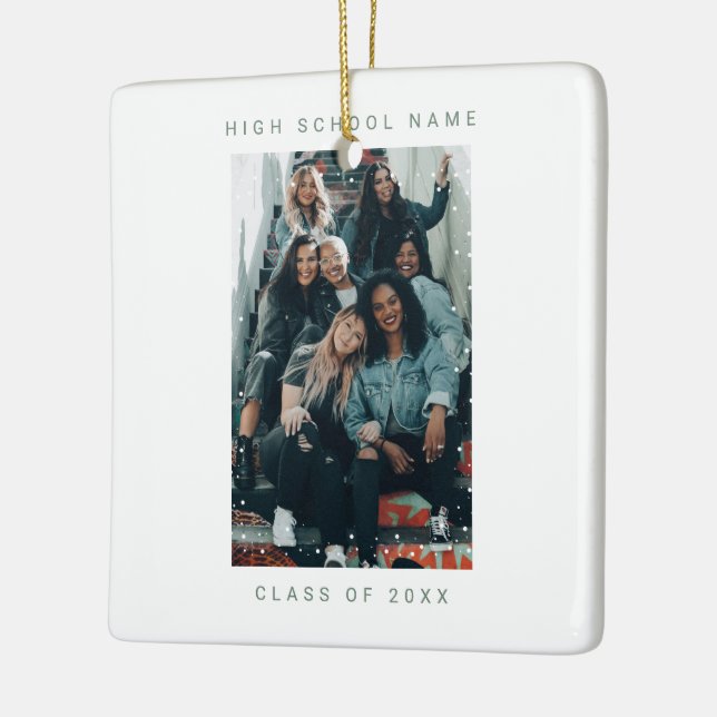 Zwei Fotos Sage Green Snowfall School Uni Keramikornament (Links)