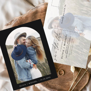Zwei Fotos Schwarz-weiß Save the Date Postkarte
