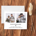 Zwei Fotos Text und Herz | Save The Date Postkarte<br><div class="desc">Diese einfache und stilvolle Schwarz-Weiß-Hochzeit bewahrt das Datum Postkarte mit klassischem,  elegantem schwarzen Text mit einem passenden Herz und einem Platz für Ihre Namen und Hochzeitsdetails. Es gibt auch Platz,  um zwei Ihrer liebsten persönlichen Fotos zu zeigen,  um Ihre Freunde und Familie über Ihre kommende Hochzeit lassen.</div>