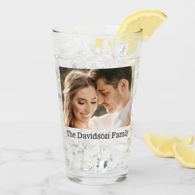 Zwei Fotos und Personalisiertes 16oz Pint Glas (Rückseite Ice)