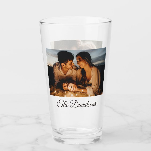 Zwei Fotos und Personalisiertes Script 16oz Pint G Glas (Vorderseite)