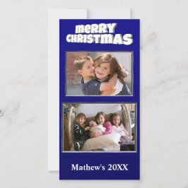Zwei Fotos Weihnachts-Blue Add Message Back Family Feiertagskarte