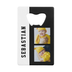 Zwei Fotovorlage und Name Personalisiert Geldbeutel Flaschenöffner