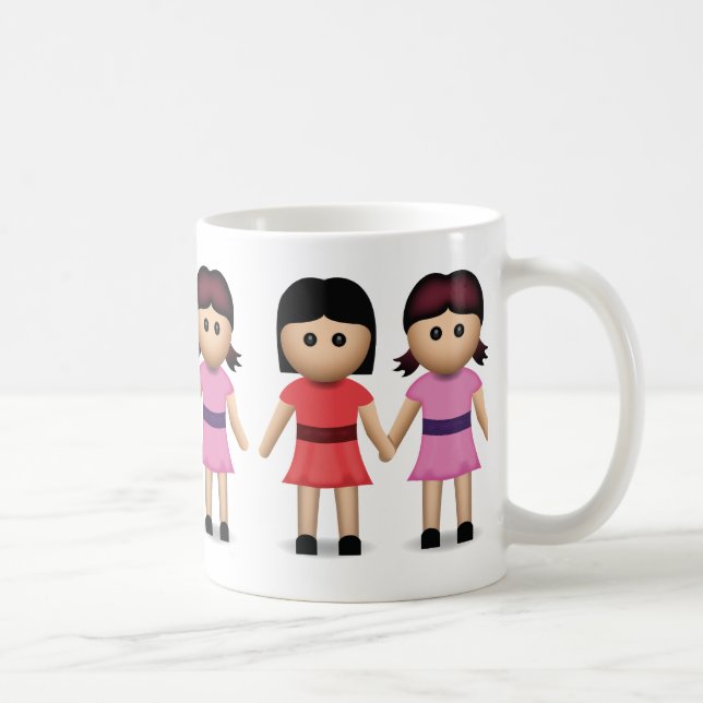 Zwei Frauen, die Hände Emoji halten Tasse (Rechts)