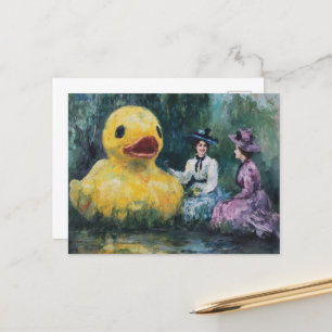 Zwei Frauen im Picknick im Park mit Riesenente Postkarte