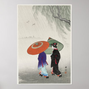 Zwei Frauen im Regen von Ohara Koson (1925-1936) Poster