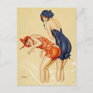 Zwei Frauen in Badeanzügen - Vintage Pin Up Postkarte