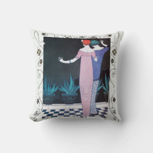 ZWEI FRAUEN IN DER NACHT Art Deco Schönheit Mode Kissen