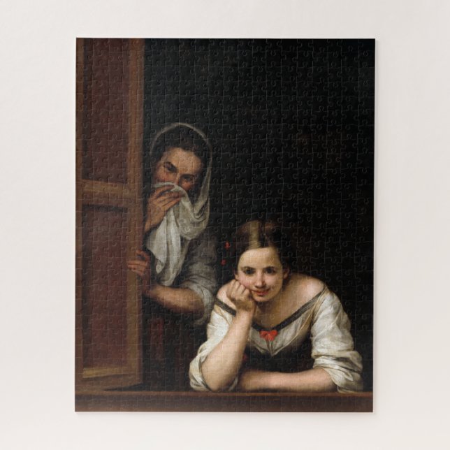 Zwei Frauen in einem Fenster von Bartolome Esteban Puzzle (Vertikal)