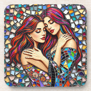 Zwei Frauen in Liebe   Imitats Mosaik Tile Style Getränkeuntersetzer