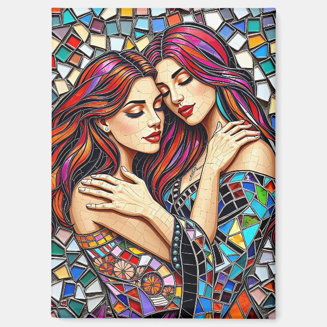 Zwei Frauen in Liebe | Imitats Mosaik Tile Style Magnet (Vorderseite)