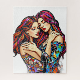 Zwei Frauen in Liebe | Imitats Mosaik Tile Style Puzzle
