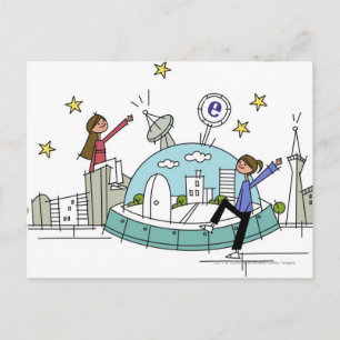 Zwei Frauen sitzen oben auf einer Stadt Postkarte