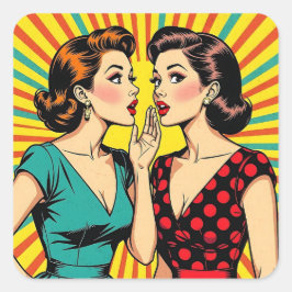 Zwei Frauen tratschen Geheimnisse Pop-Art Quadratischer Aufkleber
