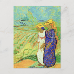 Zwei Frauen überqueren die Felder von Vincent van  Postkarte