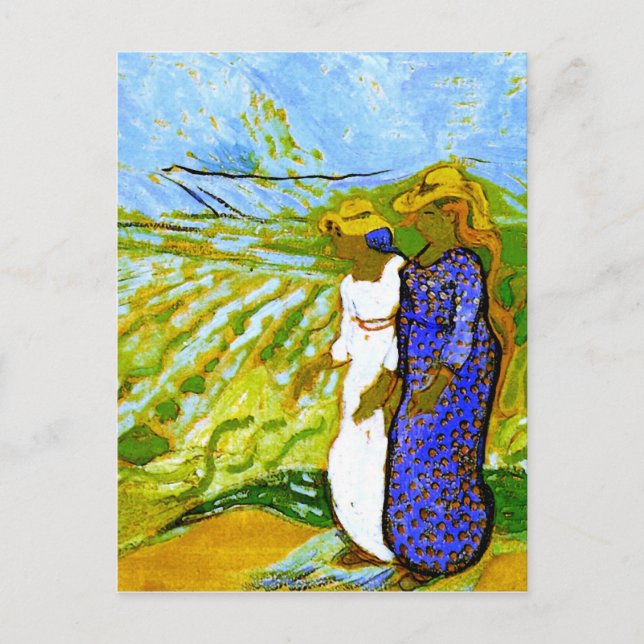 Zwei Frauen überqueren Felder Van Gogh Fine Art Postkarte (Vorderseite)