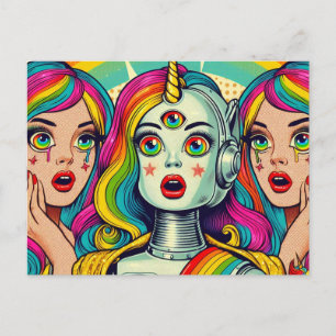 Zwei Frauen und ein Regenbogenrobot Postkarte