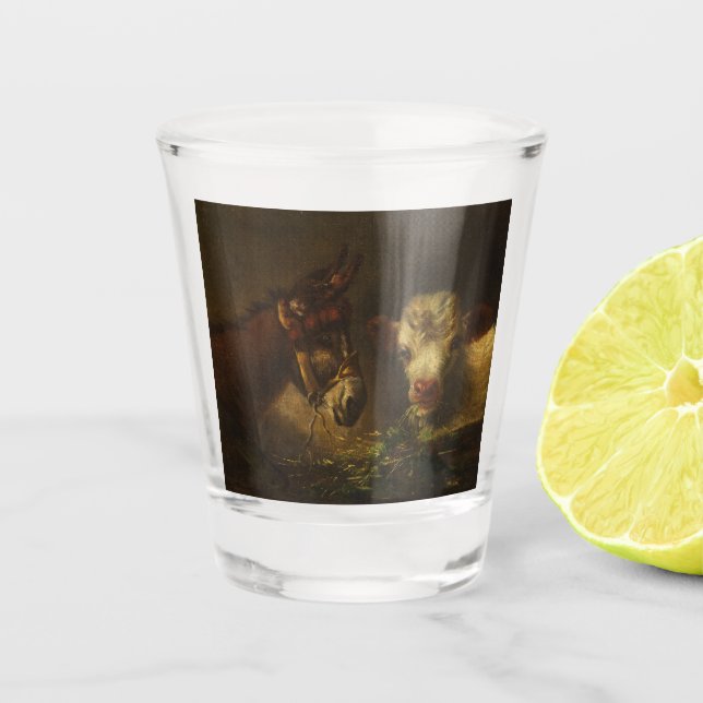 Zwei Freunde (Donkey und Lamm) (Landtiere) Schnapsglas (Vorderseite)