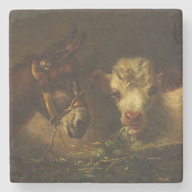 Zwei Freunde (Donkey und Lamm) (Landtiere) Steinuntersetzer (Vorderseite)