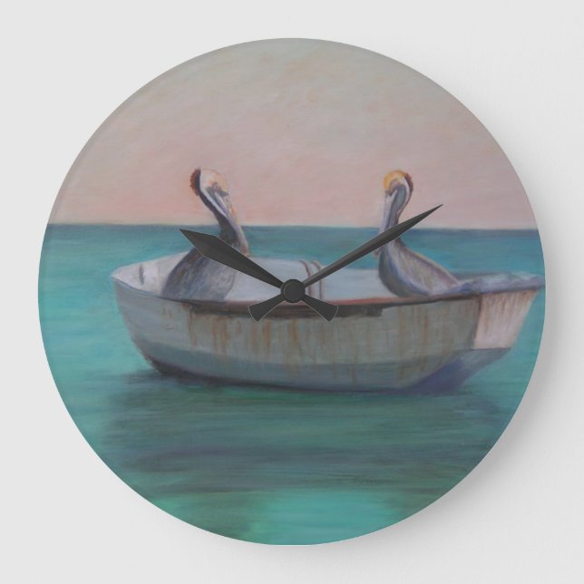 ZWEI FREUNDE IN EINER DINGHY Wall Clock Große Wanduhr (Vorderseite)