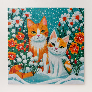 Zwei fröhliche Katzen Puzzle