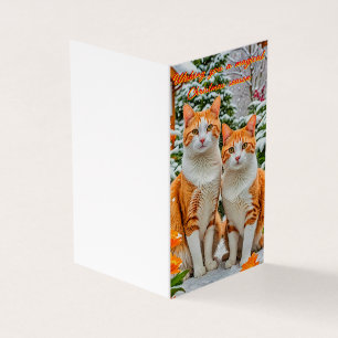 Zwei fröhliche orange-weiße Katzen Weihnachtskarte