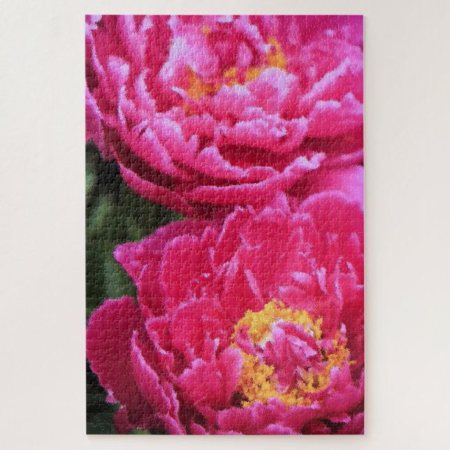 Zwei Fuchsia Peony Blooms Gemälde Puzzle (Vertikal)