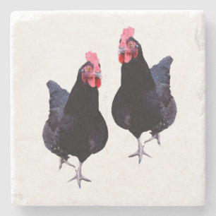 Zwei funky Black Chickens, Steinuntersetzer