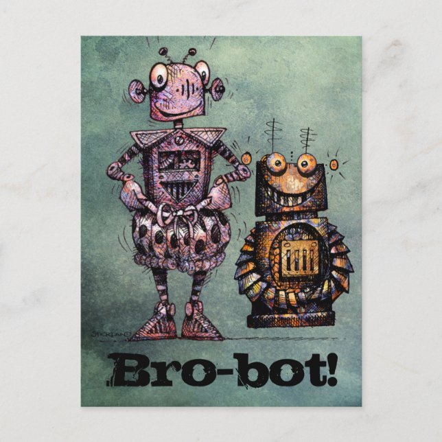 Zwei Funny Robots - Bro-Bot! Postkarte (Vorderseite)