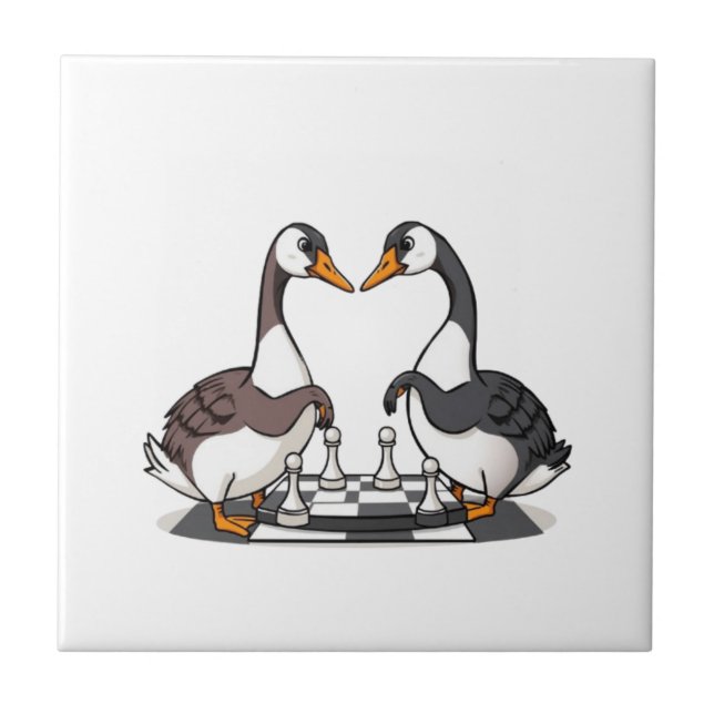 Zwei Gänse spielen Schach Fliese (Vorderseite)