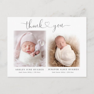 ZWEI Geburtsankündigungen für Fotos - modern Postkarte