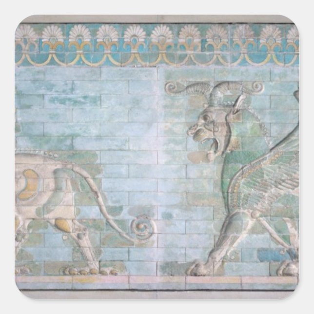 Zwei geflügelten Griffins aus dem Palast Quadratischer Aufkleber (Vorderseite)