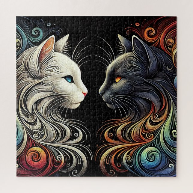 Zwei gegensätzliche Cat Faces mit lebendigen Wirbe Puzzle (Vertikal)